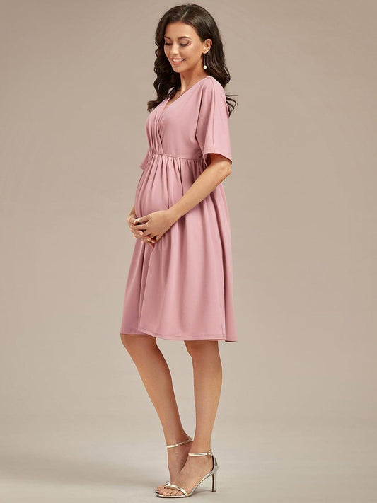 Loose V-Neck Half Sleeve Knee Length Maternity Dress