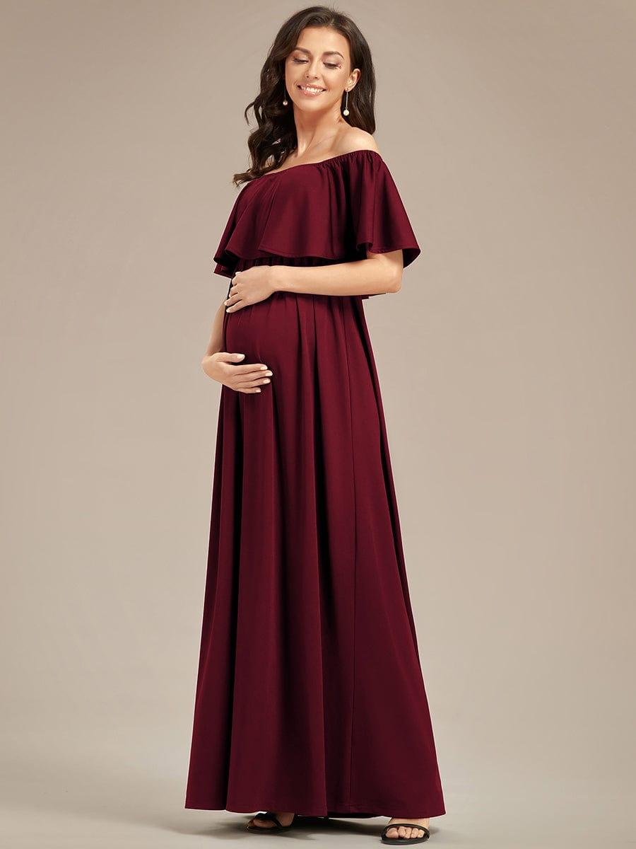 Flattering A-Line Maternity Dress with Off-Shoulder Ruffle