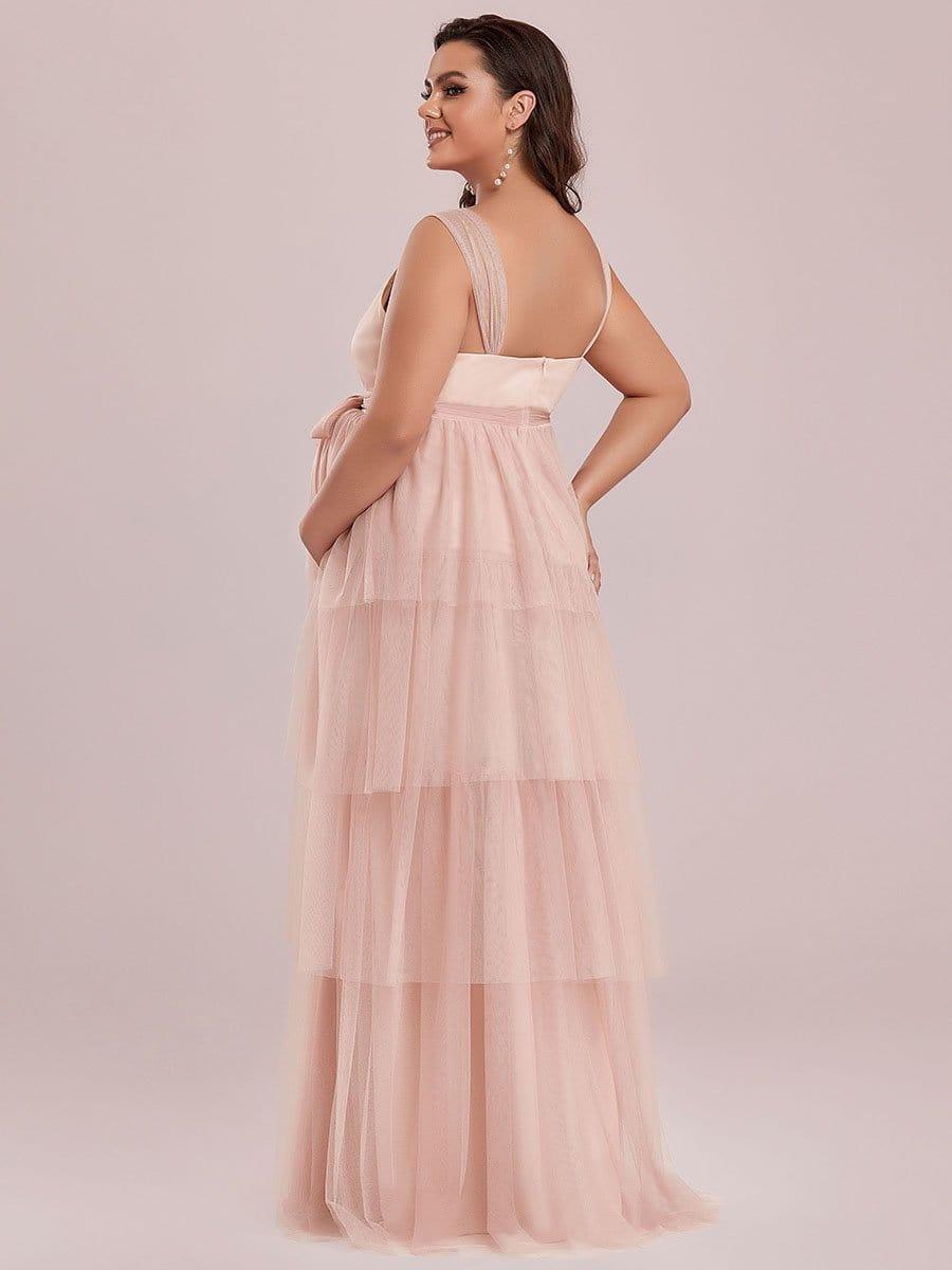 Plus Size Tie Waist V-Neck Tiered Floor-length Maternity Dress