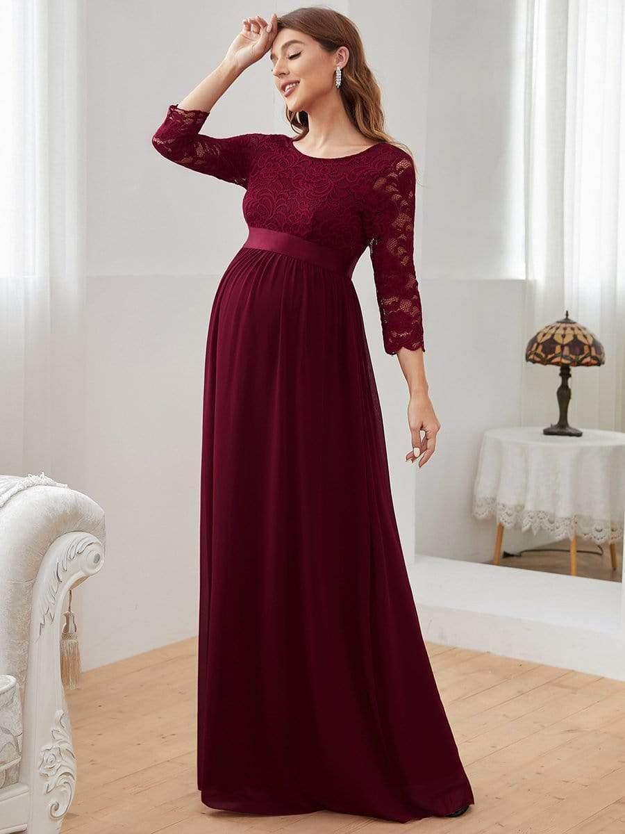 ever KALANI|Sweetheart 3/4 Sleeve Floor-Length Lace Maternity Dress