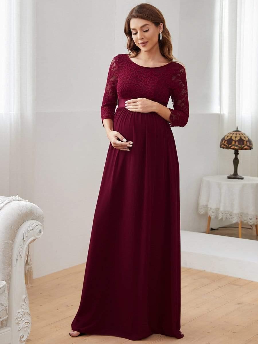 ever KALANI|Sweetheart 3/4 Sleeve Floor-Length Lace Maternity Dress