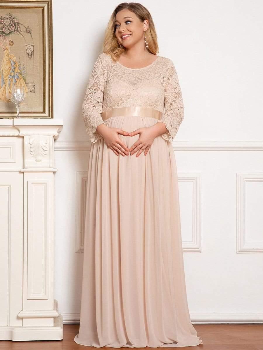 pretty KALANI|Plus Size Long Lace Sleeve Maternity Formal Dresses