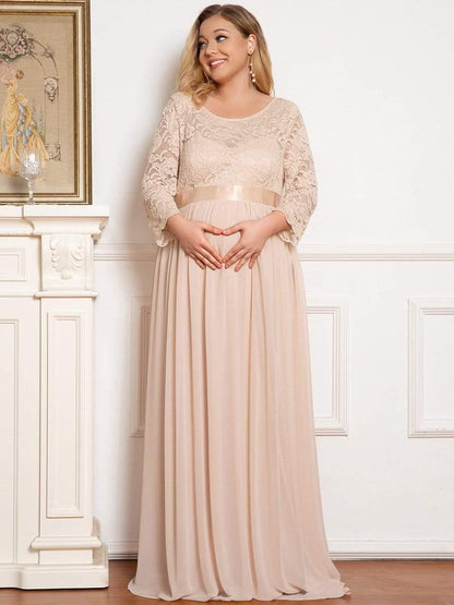 pretty KALANI|Plus Size Long Lace Sleeve Maternity Formal Dresses