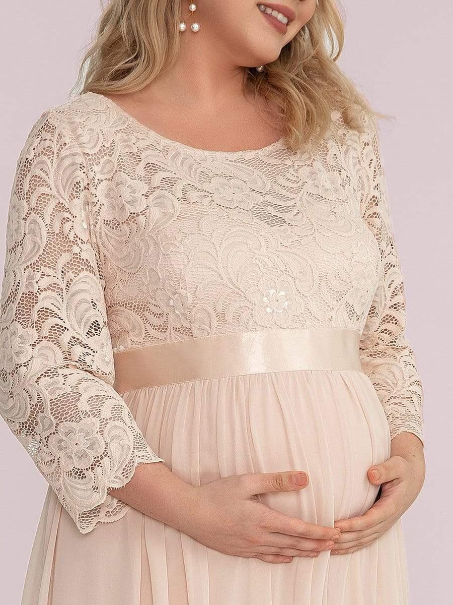 pretty KALANI|Plus Size Long Lace Sleeve Maternity Formal Dresses