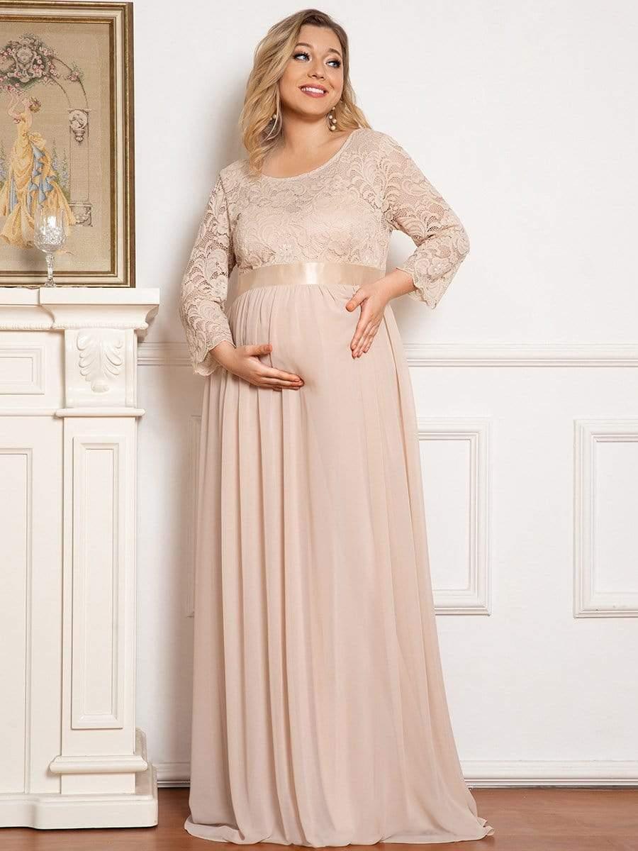 pretty KALANI|Plus Size Long Lace Sleeve Maternity Formal Dresses
