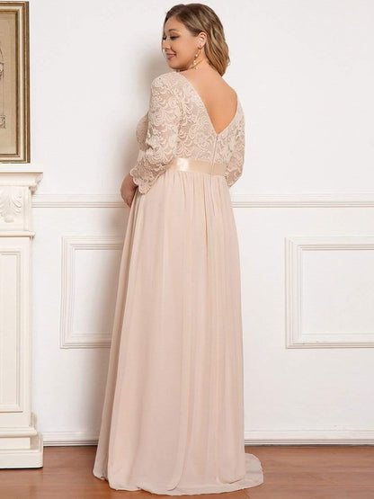 pretty KALANI|Plus Size Long Lace Sleeve Maternity Formal Dresses