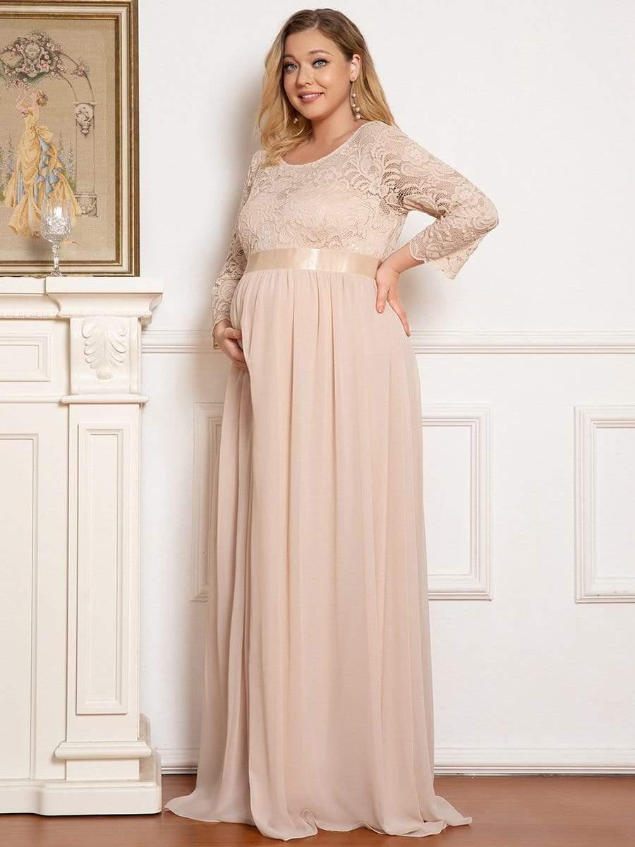 pretty KALANI|Plus Size Long Lace Sleeve Maternity Formal Dresses