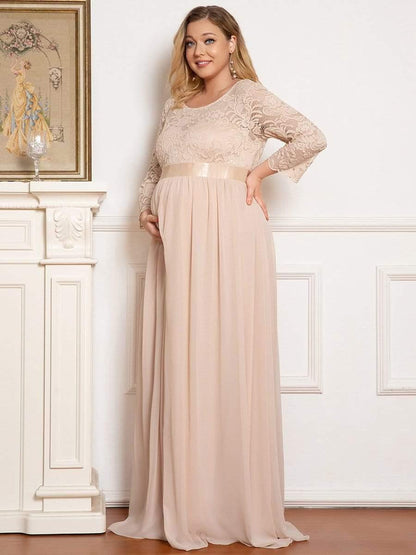 pretty KALANI|Plus Size Long Lace Sleeve Maternity Formal Dresses