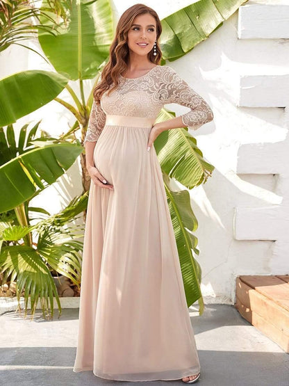 ever KALANI|Sweetheart 3/4 Sleeve Floor-Length Lace Maternity Dress