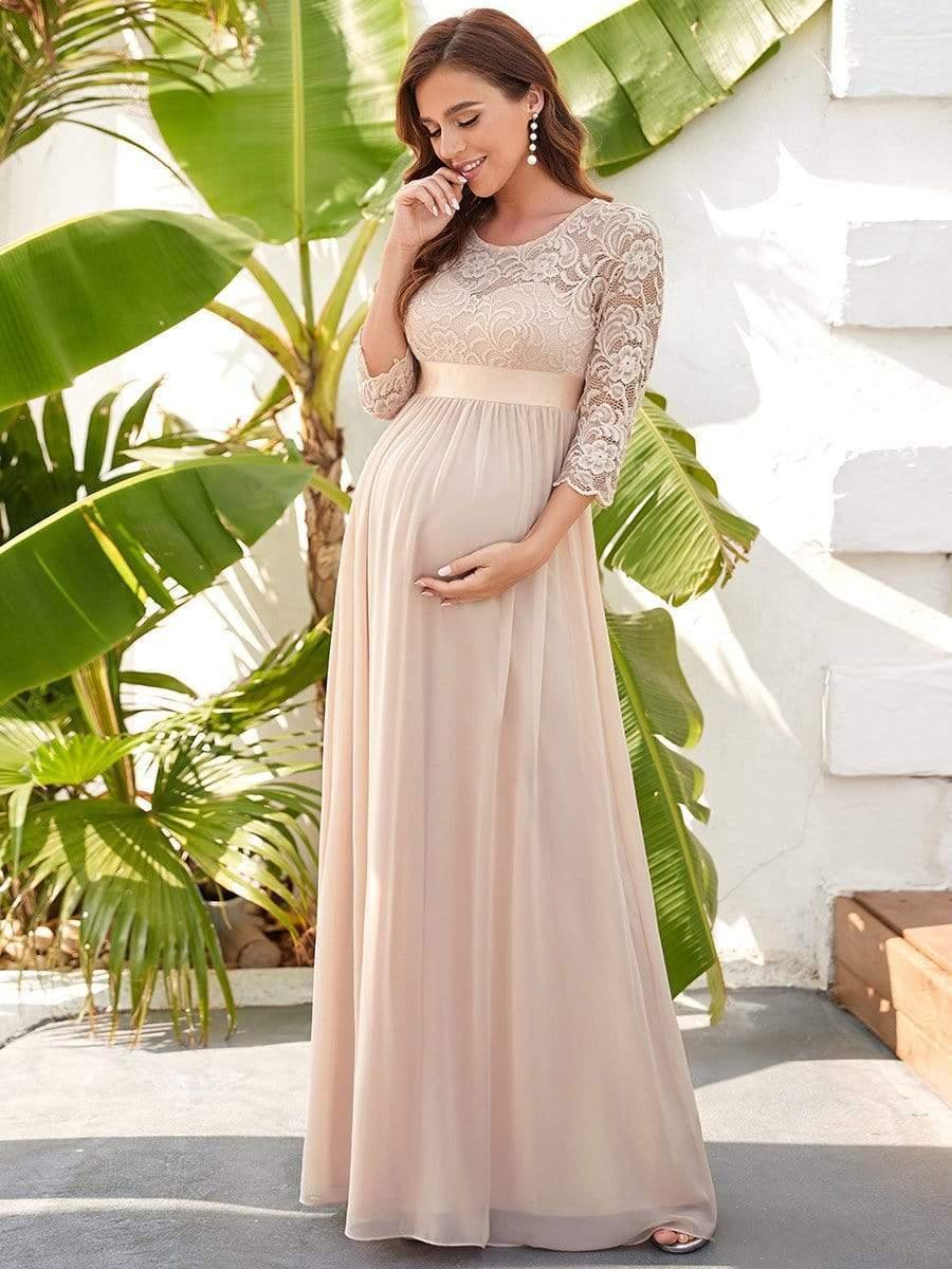 ever KALANI|Sweetheart 3/4 Sleeve Floor-Length Lace Maternity Dress