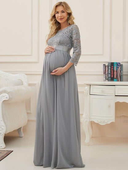 ever KALANI|Sweetheart 3/4 Sleeve Floor-Length Lace Maternity Dress
