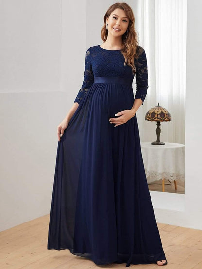 ever KALANI|Sweetheart 3/4 Sleeve Floor-Length Lace Maternity Dress