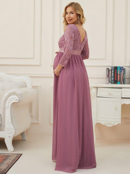 ever KALANI|Sweetheart 3/4 Sleeve Floor-Length Lace Maternity Dress