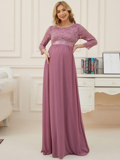 ever KALANI|Sweetheart 3/4 Sleeve Floor-Length Lace Maternity Dress