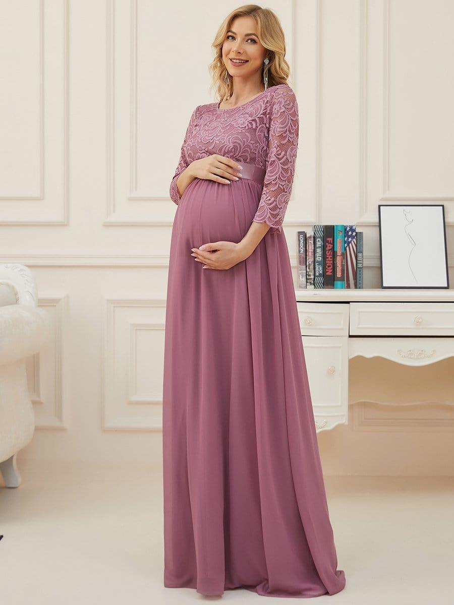 ever KALANI|Sweetheart 3/4 Sleeve Floor-Length Lace Maternity Dress