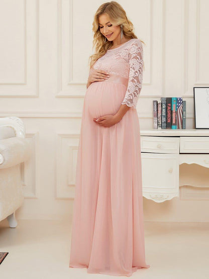 ever KALANI|Sweetheart 3/4 Sleeve Floor-Length Lace Maternity Dress