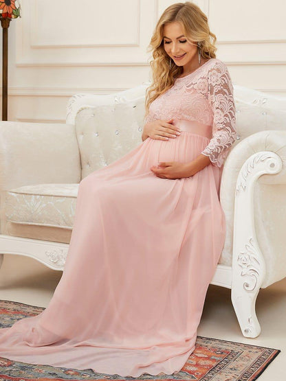 ever KALANI|Sweetheart 3/4 Sleeve Floor-Length Lace Maternity Dress