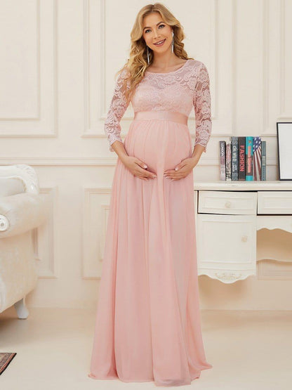 ever KALANI|Sweetheart 3/4 Sleeve Floor-Length Lace Maternity Dress