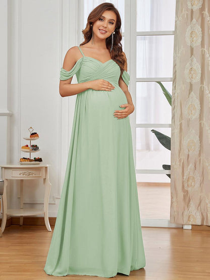 Off-Shoulder Spaghetti Strap A-Line Maternity Dress