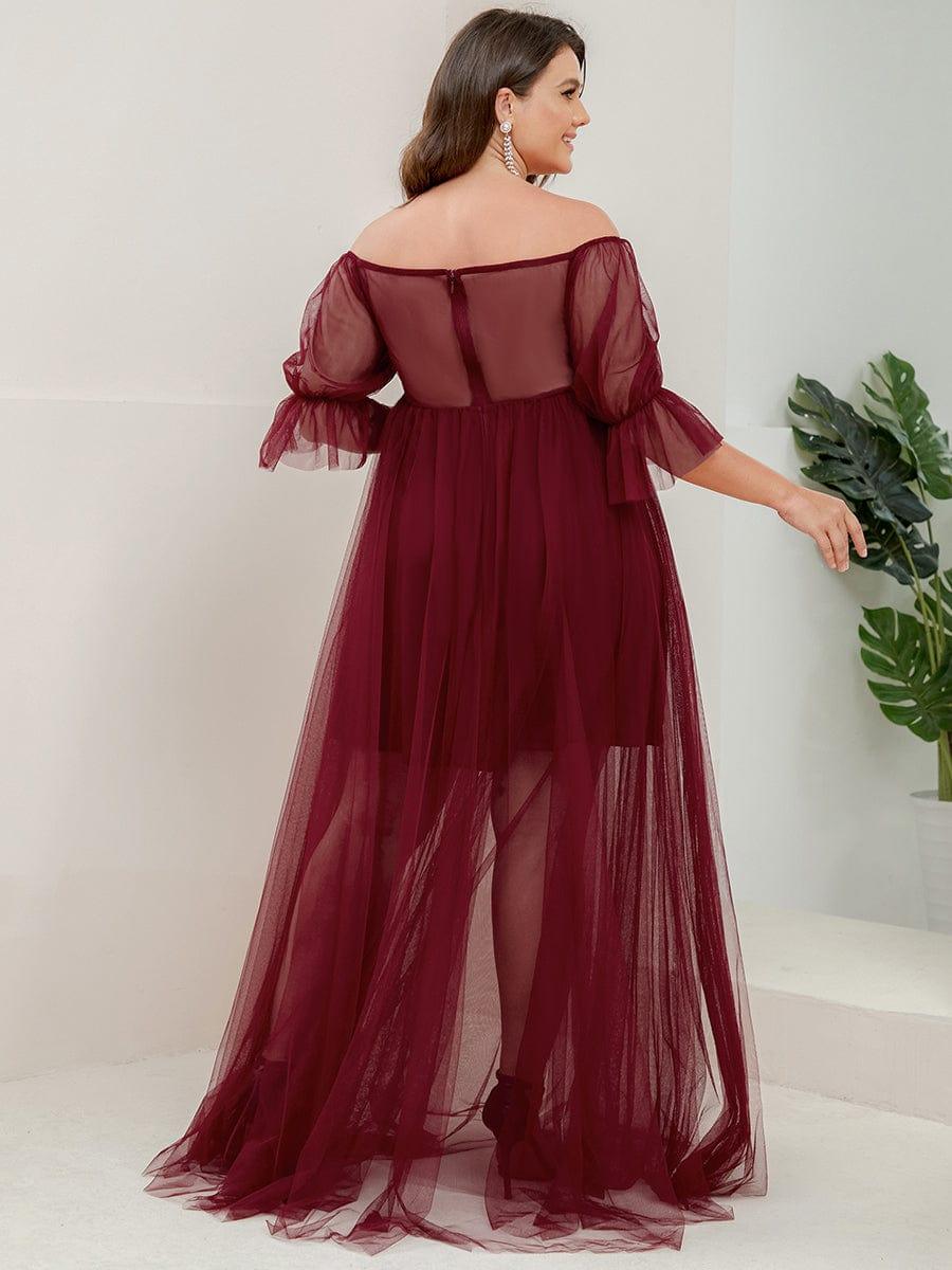 pretty CELIA|Plus Size Off-Shoulder Tulle Double Skirt Maxi Maternity Dress
