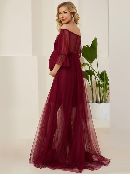 ever CELIA|Sheer Off-Shoulder Double Skirt Maxi Maternity Dress