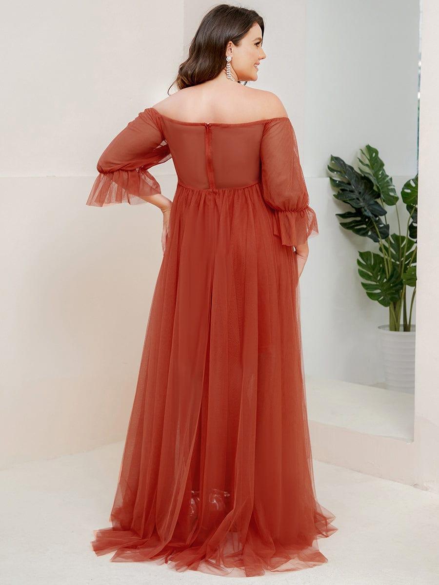 pretty CELIA|Plus Size Off-Shoulder Tulle Double Skirt Maxi Maternity Dress