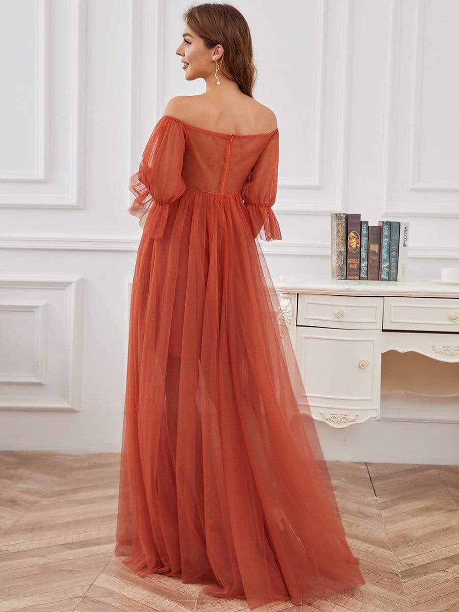 ever CELIA|Sheer Off-Shoulder Double Skirt Maxi Maternity Dress