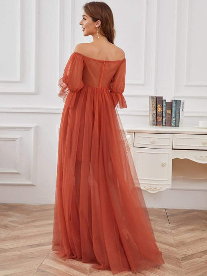ever CELIA|Sheer Off-Shoulder Double Skirt Maxi Maternity Dress