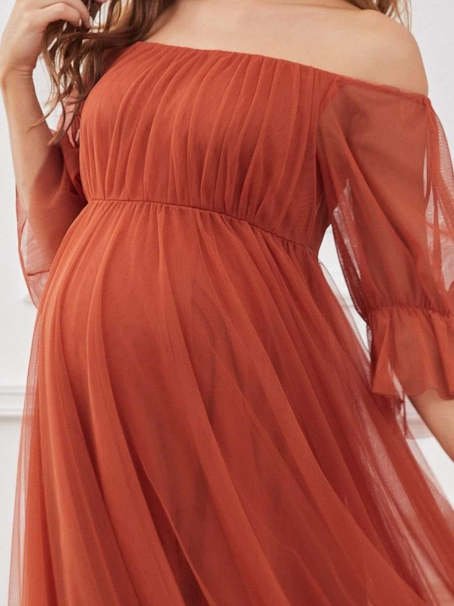 ever CELIA|Sheer Off-Shoulder Double Skirt Maxi Maternity Dress