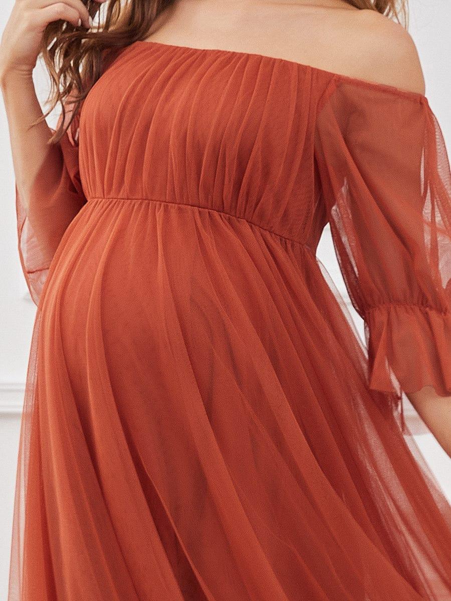 pretty CELIA|Plus Size Off-Shoulder Tulle Double Skirt Maxi Maternity Dress