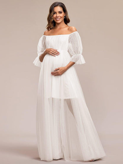 ever CELIA|Sheer Off-Shoulder Double Skirt Maxi Maternity Dress