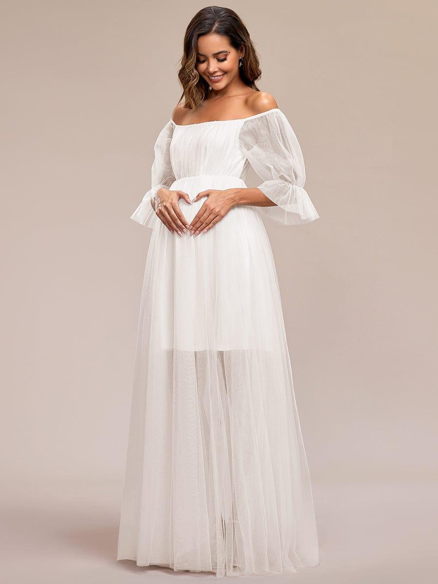 ever CELIA|Sheer Off-Shoulder Double Skirt Maxi Maternity Dress