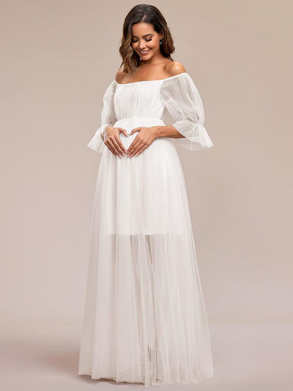 ever CELIA|Sheer Off-Shoulder Double Skirt Maxi Maternity Dress