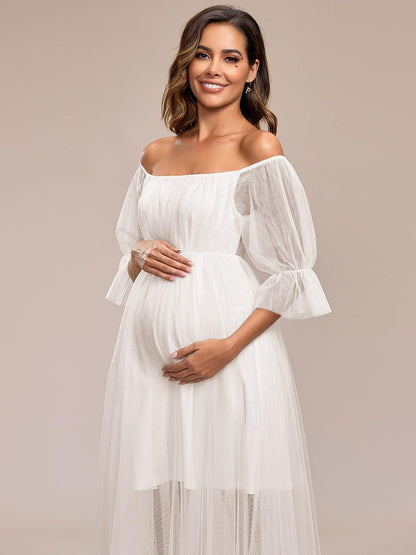 ever CELIA|Sheer Off-Shoulder Double Skirt Maxi Maternity Dress
