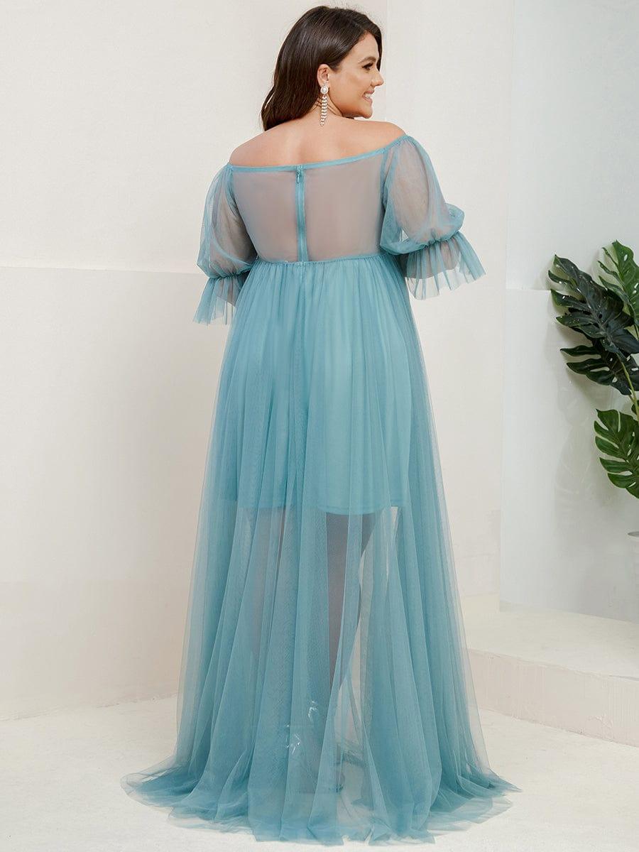 pretty CELIA|Plus Size Off-Shoulder Tulle Double Skirt Maxi Maternity Dress