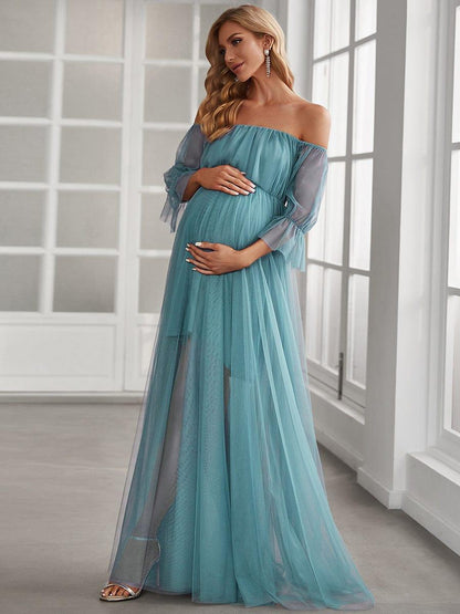 ever CELIA|Sheer Off-Shoulder Double Skirt Maxi Maternity Dress