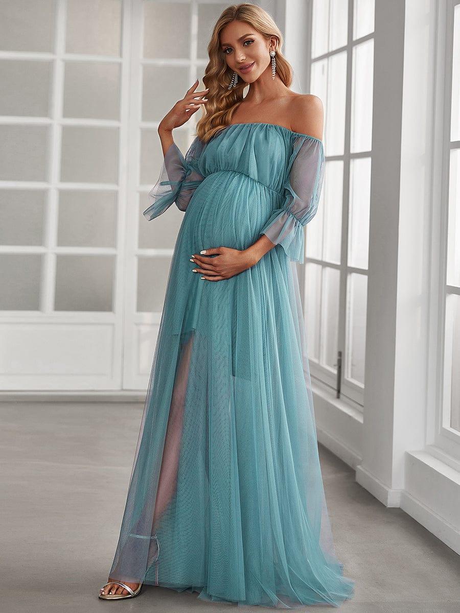 ever CELIA|Sheer Off-Shoulder Double Skirt Maxi Maternity Dress