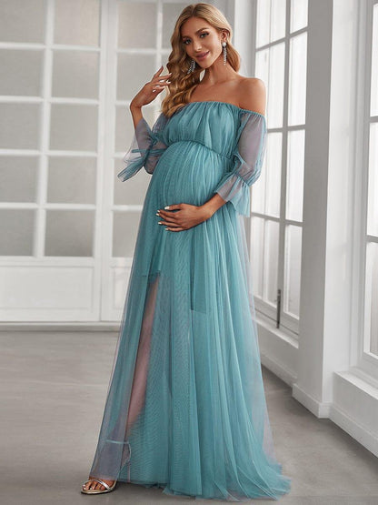 ever CELIA|Sheer Off-Shoulder Double Skirt Maxi Maternity Dress