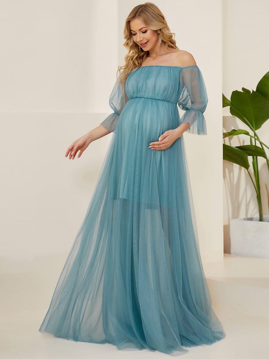 ever CELIA|Sheer Off-Shoulder Double Skirt Maxi Maternity Dress