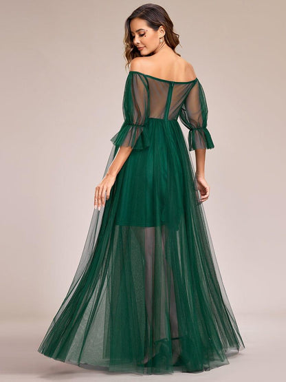 ever CELIA|Sheer Off-Shoulder Double Skirt Maxi Maternity Dress