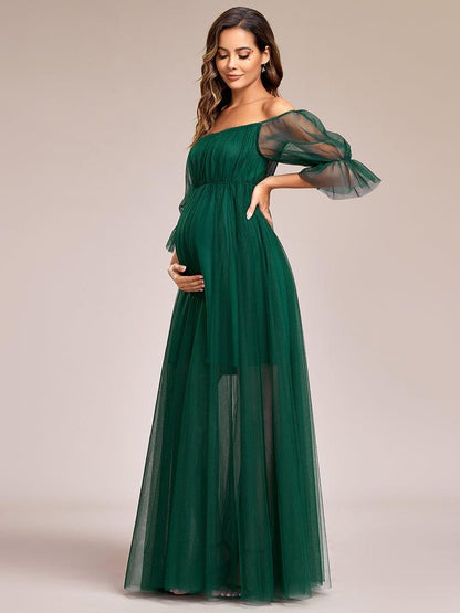 ever CELIA|Sheer Off-Shoulder Double Skirt Maxi Maternity Dress