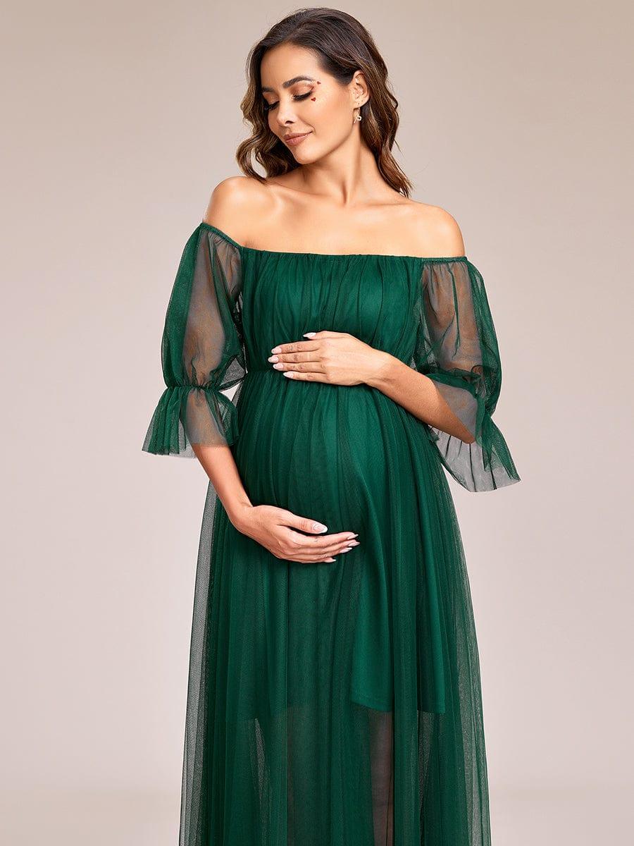 ever CELIA|Sheer Off-Shoulder Double Skirt Maxi Maternity Dress