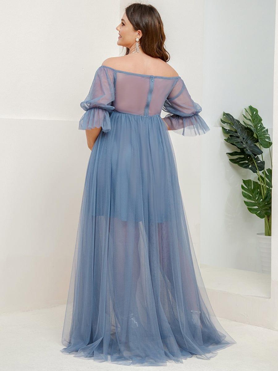 pretty CELIA|Plus Size Off-Shoulder Tulle Double Skirt Maxi Maternity Dress