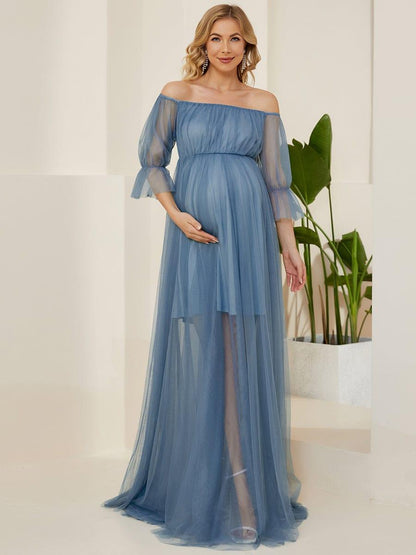 ever CELIA|Sheer Off-Shoulder Double Skirt Maxi Maternity Dress