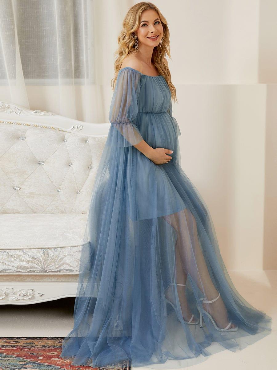 ever CELIA|Sheer Off-Shoulder Double Skirt Maxi Maternity Dress
