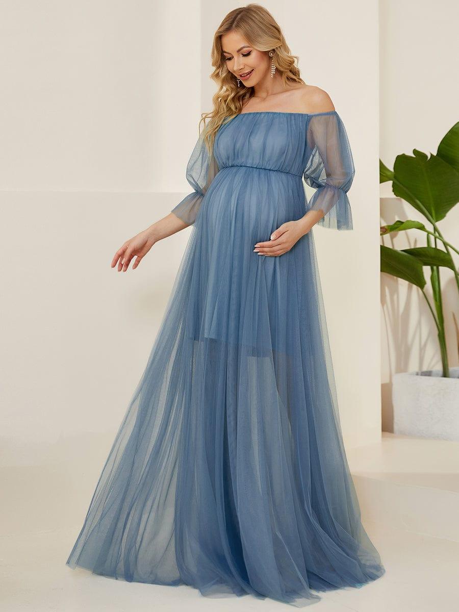 ever CELIA|Sheer Off-Shoulder Double Skirt Maxi Maternity Dress