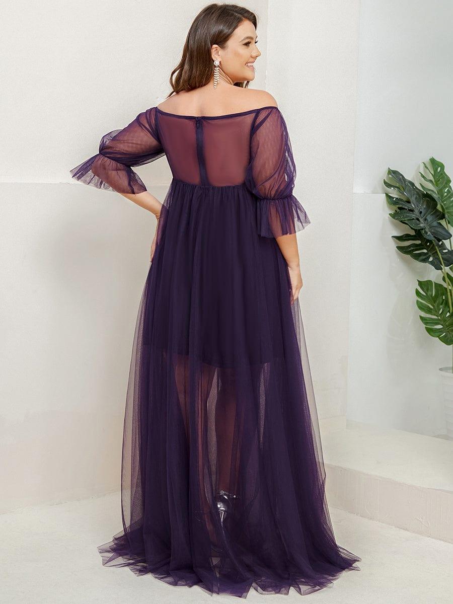 pretty CELIA|Plus Size Off-Shoulder Tulle Double Skirt Maxi Maternity Dress