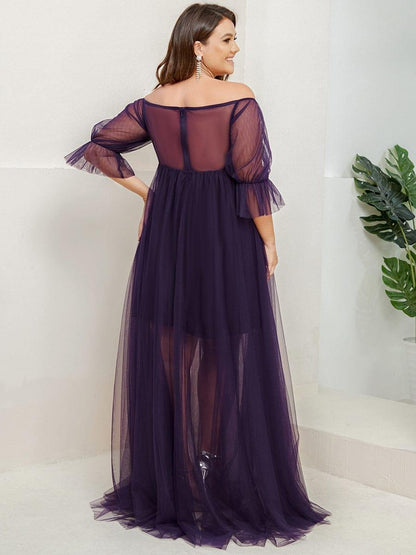 pretty CELIA|Plus Size Off-Shoulder Tulle Double Skirt Maxi Maternity Dress