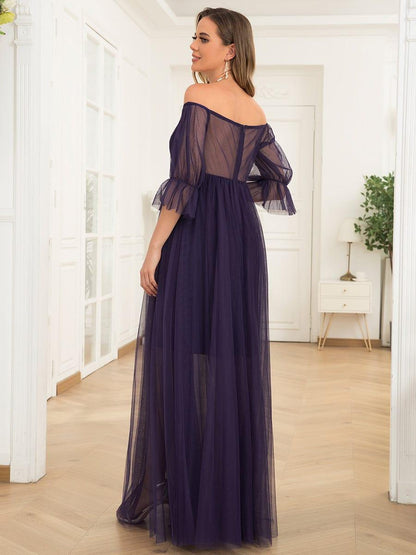 ever CELIA|Sheer Off-Shoulder Double Skirt Maxi Maternity Dress
