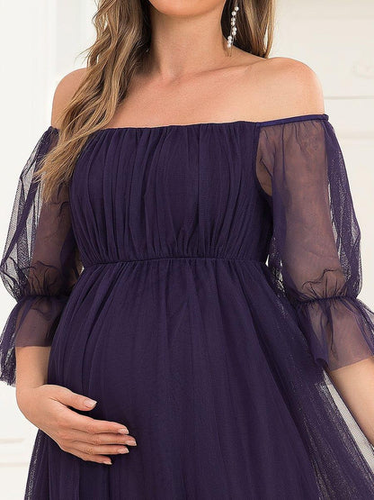 ever CELIA|Sheer Off-Shoulder Double Skirt Maxi Maternity Dress